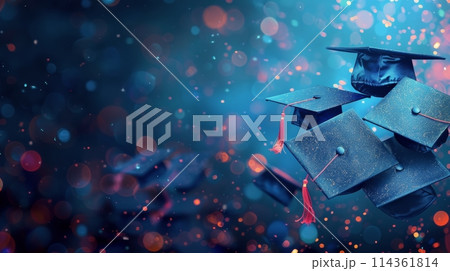 Graduation Cap and Tassels Floating in the Air 114361814