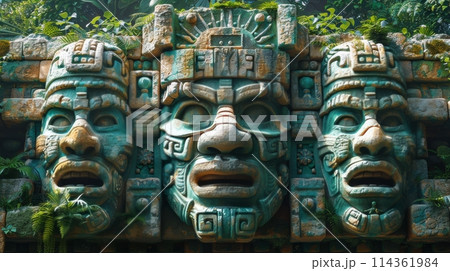 Group of Masks With Trees in Background 114361984