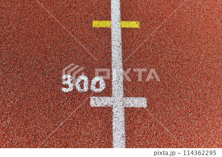 Three hundred meter mark at a stadium 114362295