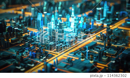 Smart city visualization with dynamic analytics of traffic, energy, and networks on data screens. Big data visualization 114362302