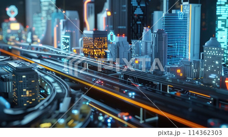 Sleek smart city with real-time big data visualization of traffic, energy, and communications. Big data visualization 114362303
