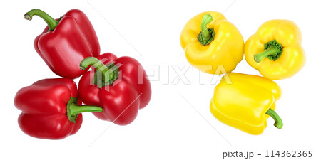 red and yellow sweet bell pepper isolated on white background. Top view. Flat lay 114362365