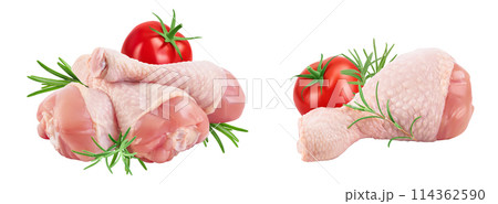 Raw chicken leg or drumstick isolated on white background with full depth of field 114362590