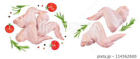 Raw chicken wings isolated on white background. Top view. Flat lay 114362600