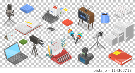 3D Isometric Flat  Conceptual Illustration of Journalism, Mass Media News 114363718