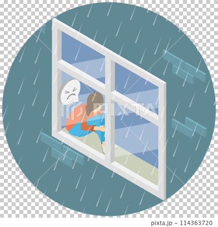 3D Isometric Flat Conceptual Illustration of Depression, Sad Girl Near Window 3D Isometric Flat Conceptual Illustration of Depression, Sad Girl Near Window 114363720