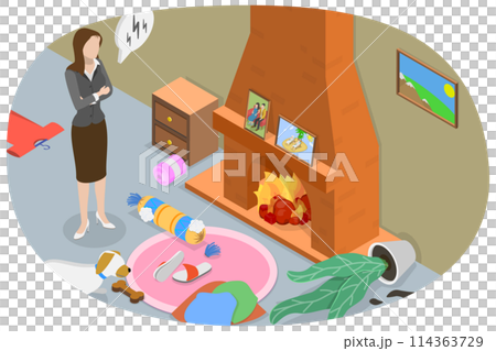 3D Isometric Flat  Conceptual Illustration of Naughty Dog, Domestic Animal or Pet Bad Behavior 114363729