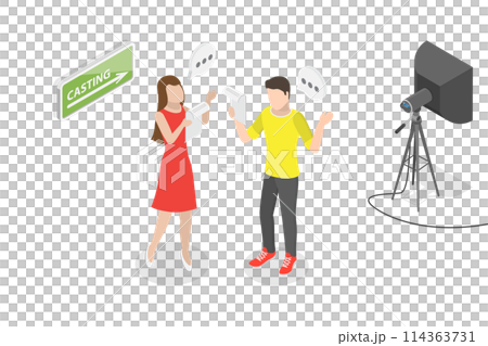 3D Isometric Flat  Conceptual Illustration of Casting, Actor Reading Script 114363731