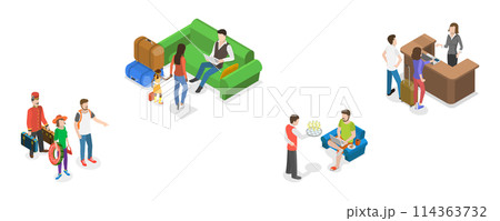 3D Isometric Flat Conceptual Illustration of Hotel Customer Service, Hospitality Workers 3D Isometric Flat Conceptual Illustration of Hotel Customer Service, Hospitality Workers 114363732