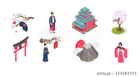 3D Isometric Flat  Set of Japan Collection, Ancient Culture Items 114363733