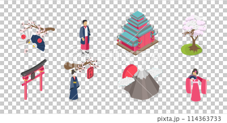 3D Isometric Flat  Set of Japan Collection, Ancient Culture Items 114363733