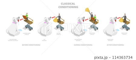 3D Isometric Flat Conceptual Illustration of Classical Conditioning, Pavlovian Respondent Learn Scheme 3D Isometric Flat Conceptual Illustration of Classical Conditioning, Pavlovian Respondent Learn Scheme 114363734