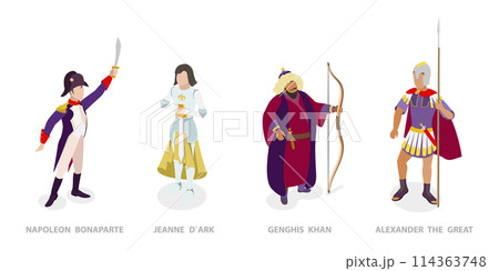 3D Isometric Flat Set of Historical People, Napoleon Bonaparte, Jeanne dArc, Genghis Khan, Alexander the Great 3D Isometric Flat Set of Historical People, Napoleon Bonaparte, Jeanne dArc, Genghis Khan, Alexander the Great 114363748