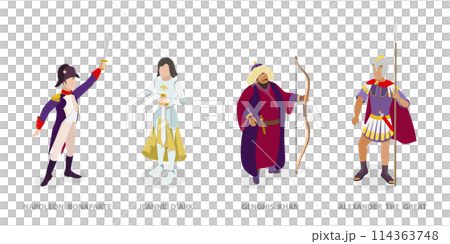 3D Isometric Flat Set of Historical People, Napoleon Bonaparte, Jeanne dArc, Genghis Khan, Alexander the Great 3D Isometric Flat Set of Historical People, Napoleon Bonaparte, Jeanne dArc, Genghis Khan, Alexander the Great 114363748