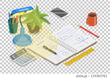 3D Isometric Flat  Conceptual Illustration of Doing Homework, Studying Student 3D Isometric Flat  Conceptual Illustration of Doing Homework, Studying Student 114363761