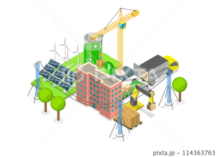 3D Isometric Flat  Conceptual Illustration of Sustainable Supply Chain, Green Logistics 114363763