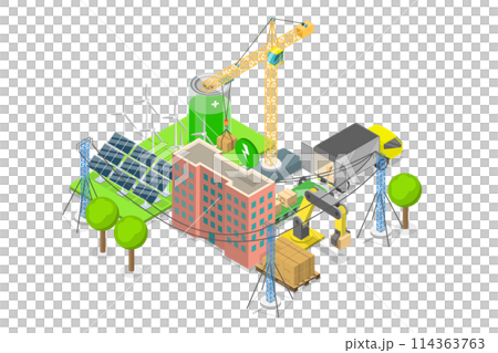 3D Isometric Flat  Conceptual Illustration of Sustainable Supply Chain, Green Logistics 114363763
