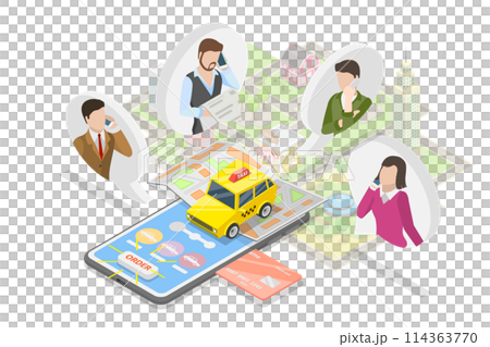 3D Isometric Flat Conceptual Illustration of Taxi Online, City Transportation Service 3D Isometric Flat Conceptual Illustration of Taxi Online, City Transportation Service 114363770