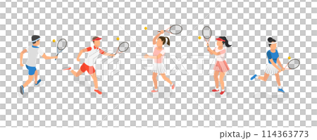 3D Isometric Flat  Set of Tennis Players, Summer Sport 3D Isometric Flat  Set of Tennis Players, Summer Sport 114363773