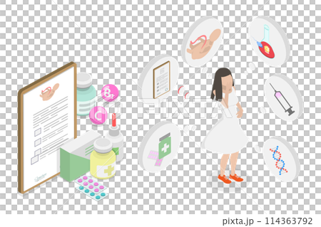 3D Isometric Flat Conceptual Illustration of Infertility Treatment, IVF Procedure 3D Isometric Flat Conceptual Illustration of Infertility Treatment, IVF Procedure 114363792