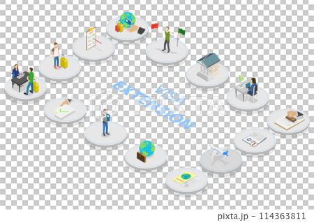 3D Isometric Flat  Conceptual Illustration of Visa Extension, Entry Permission Approval 114363811