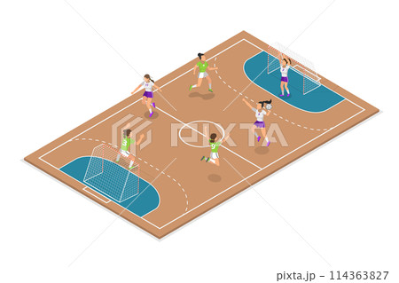 3D Isometric Flat Set of Handball, Professional Sport 3D Isometric Flat Set of Handball, Professional Sport 114363827