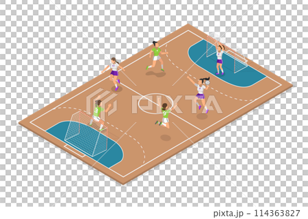 3D Isometric Flat Set of Handball, Professional Sport 3D Isometric Flat Set of Handball, Professional Sport 114363827