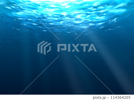 水中からみたキラキラ光る水面と差し込む光の背景 114364205