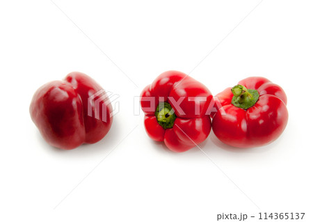 Three red bell pepper isolated on white background with clipping path. . 114365137