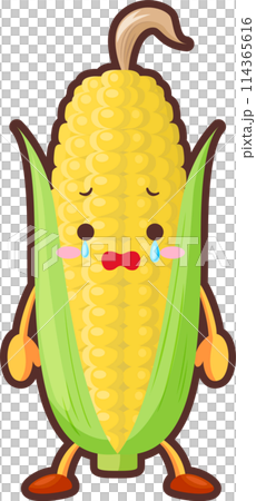 涙を流すかわいいトウモロコシのキャラクターのイラスト 涙を流すかわいいトウモロコシのキャラクターのイラスト 114365616