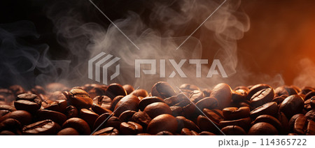 Roasted Coffee Beans on a Dark Background. AI Generated Image 114365722