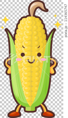 得意気な顔をしたかわいいトウモロコシのイラスト 114365747