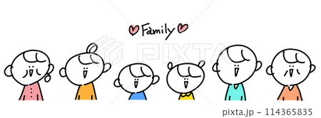 可愛い笑顔の三世代家族　family　上半身　シンプルな線画イラスト 114365835