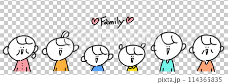 可愛い笑顔の三世代家族　family　上半身　シンプルな線画イラスト 114365835