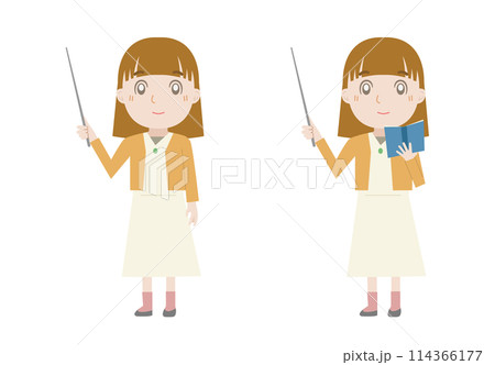 メモと指し棒を持つ女性A 114366177