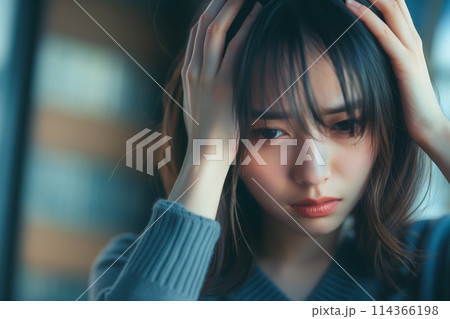頭を抱える女性 114366198