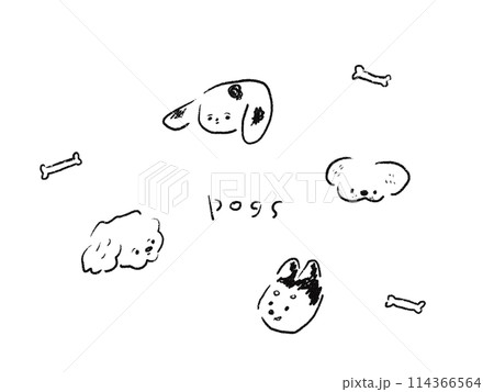 シンプルでかわいい線画の犬イラスト 114366564
