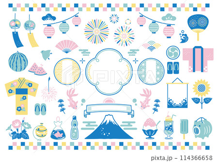 和風フレームと夏祭りのアイコンセット 114366658