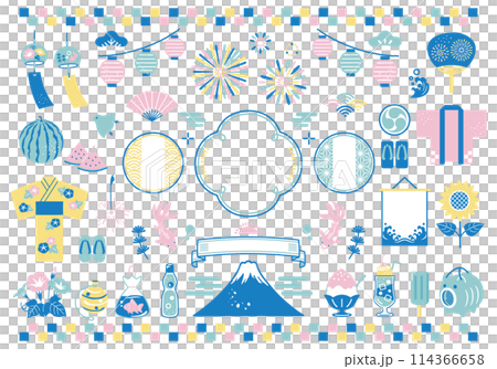 和風フレームと夏祭りのアイコンセット 114366658
