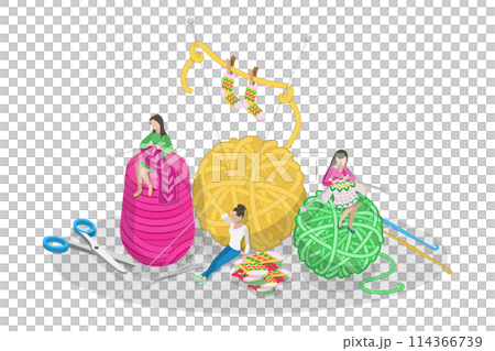 3D Isometric Flat Conceptual Illustration of Knitwork, Handcraft Hobby 3D Isometric Flat Conceptual Illustration of Knitwork, Handcraft Hobby 114366739