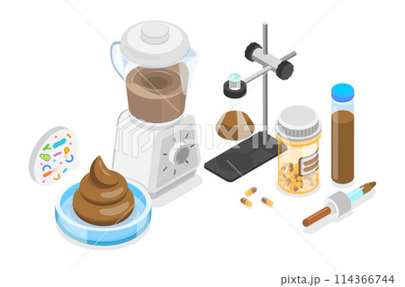 3D Isometric Flat  Conceptual Illustration of Fecal Microbiota Transplant , Bacteriotherapy 3D Isometric Flat  Conceptual Illustration of Fecal Microbiota Transplant , Bacteriotherapy 114366744