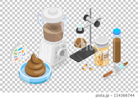3D Isometric Flat  Conceptual Illustration of Fecal Microbiota Transplant , Bacteriotherapy 3D Isometric Flat  Conceptual Illustration of Fecal Microbiota Transplant , Bacteriotherapy 114366744