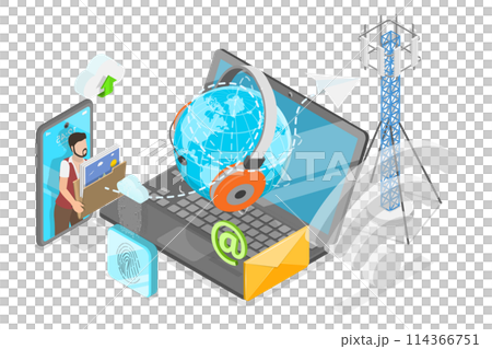 3D Isometric Flat  Conceptual Illustration of Telecommunication Network, Radio and Mobile Connection 114366751