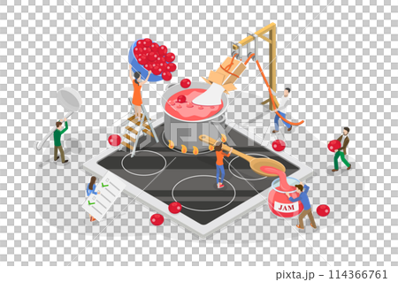 3D Isometric Flat  Conceptual Illustration of Cooking Jam, Handmade Tasty Dessert 114366761