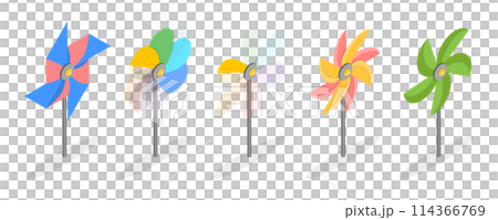 3D Isometric Flat  Set of Pinwheels, Summer Ventilator Toys 114366769