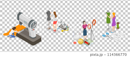 3D Isometric Flat Conceptual Illustration of Sewing Workshop, Fashion Designer 3D Isometric Flat Conceptual Illustration of Sewing Workshop, Fashion Designer 114366770