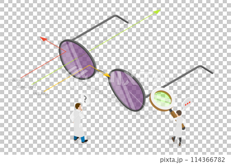 3D Isometric Flat Conceptual Illustration of Polarised Lenses, Sun Protection 3D Isometric Flat Conceptual Illustration of Polarised Lenses, Sun Protection 114366782