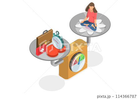 3D Isometric Flat  Conceptual Illustration of Routine And Boundaries, Work and Life Balance 114366787