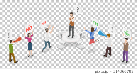 3D Isometric Flat Conceptual Illustration of Persuasion, Positive or Negative Conviction 3D Isometric Flat Conceptual Illustration of Persuasion, Positive or Negative Conviction 114366795