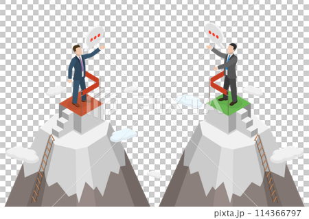 3D Isometric Flat  Conceptual Illustration of Debate Confrontation, Political Polarization 114366797
